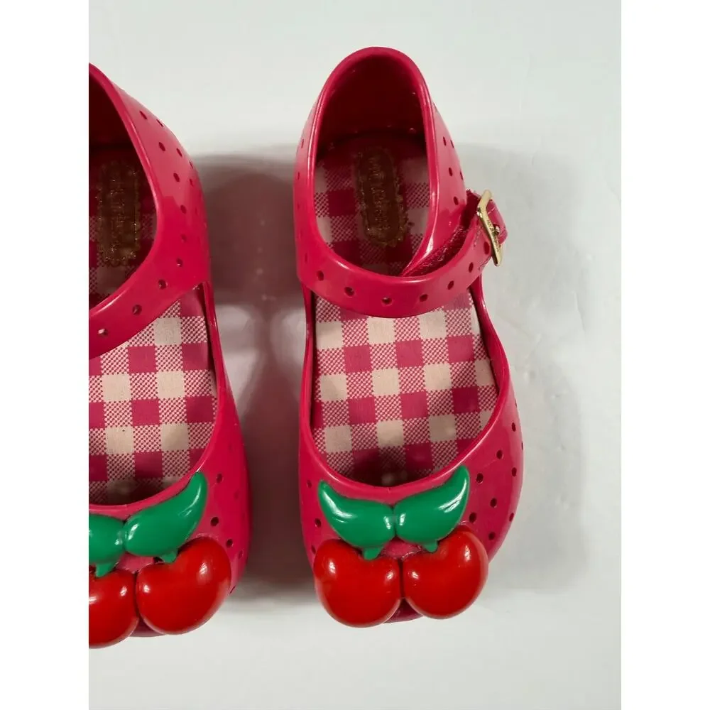 Mini Melissa Cherry Mary Jane Jelly Flats Pink Size 7 toddler girls